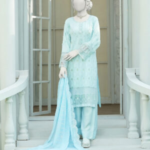 blue luxury embroidered 3 pcs suit – formal festive collection