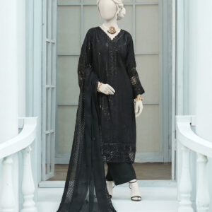 black luxury embroidered 3 pcs suit – formal festive collection