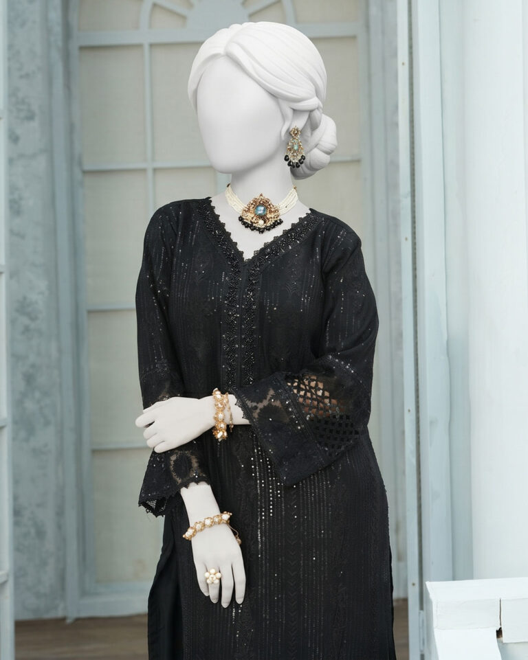 black luxury embroidered 3 pcs suit – formal festive collection