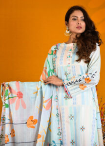 3 piece printed unstitch suit