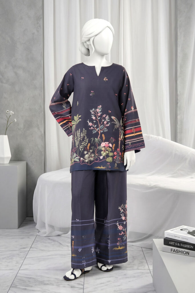 dark blue swiss lawn 2 piece