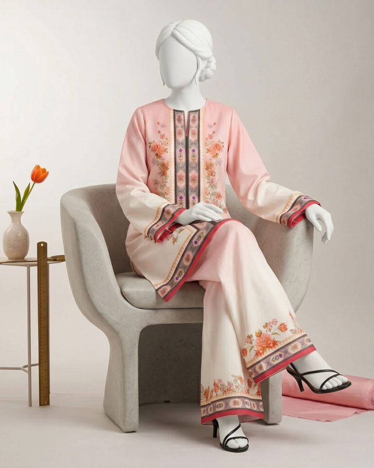 pink swiss lawn 2 pcs stitched