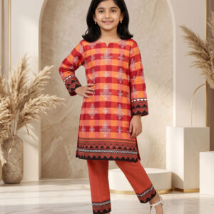 orange1 printed stitched 2pc kid1