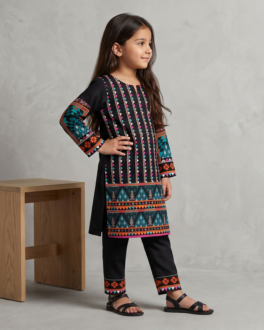 black printed stitched 2pc kid1 black printed stitched 2pc kid1