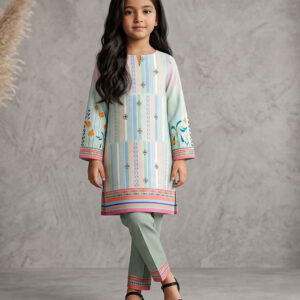 pastel green printed stitched 2pc kid1