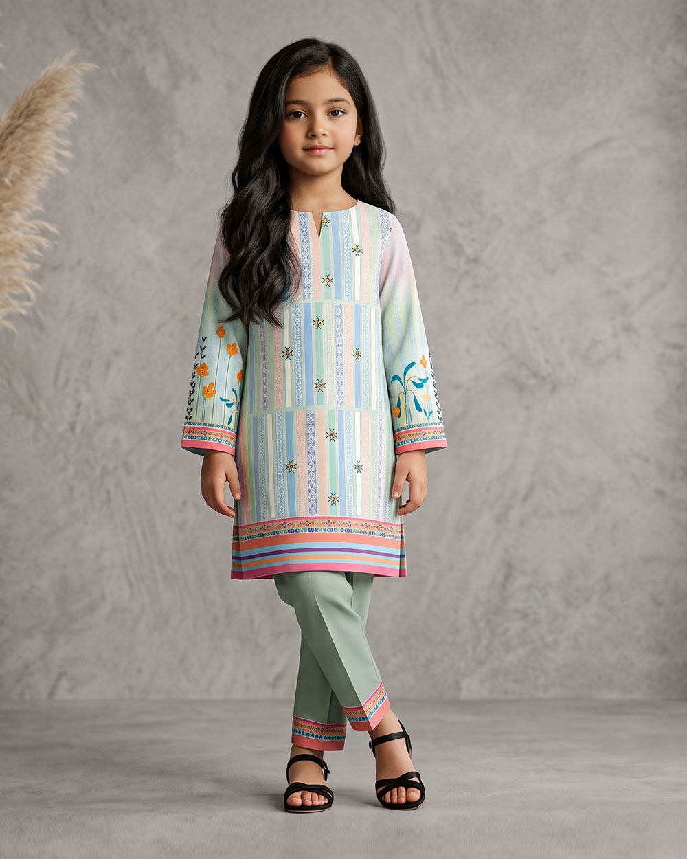 pastel green printed stitched 2pc kid1 pastel green printed stitched 2pc kid1