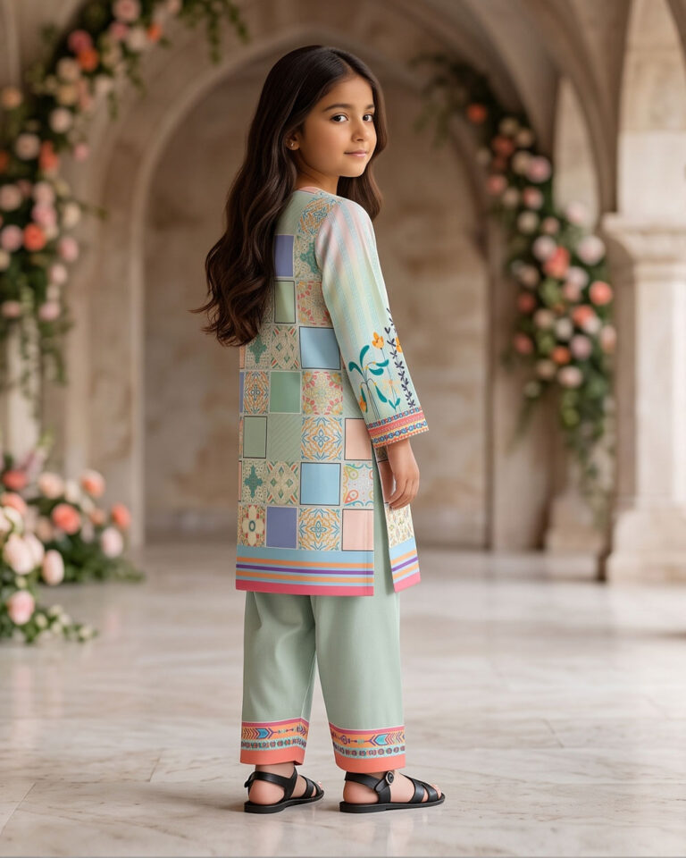 pastel green2 printed stitched 2pc kid1
