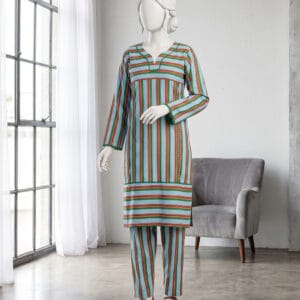 striped 2pc khaddar